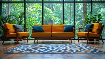 Yellow sofa set in modern living room.