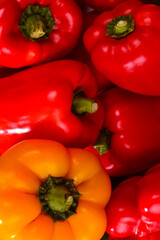 Fresh red, green, yellow bell pepper background.