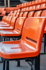 Fototapeta premium an orange plastic seating row in the stands at a football stadium