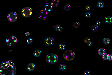 Soap bubbles isolated on a black background