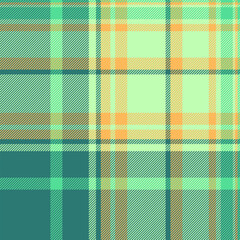 Vibrant teal, mint green, and orange plaid pattern.  Perfect for textile design, website backgrounds, or fashion projects.  This stylish, repeating texture offers a fresh and modern aesthetic.