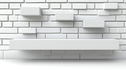 White Shelf and Blocks Against a Brick Wall