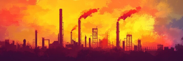 Obraz premium Vibrant factory silhouettes dynamic patterns with a clean aesthetic in manufacturing background