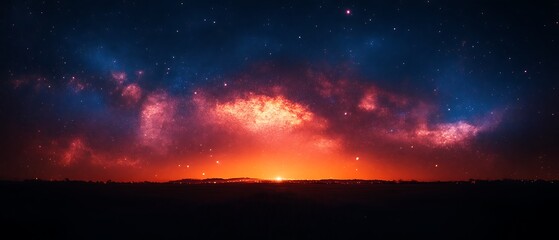 Fototapeta premium Fiery sunset with vibrant nebula.