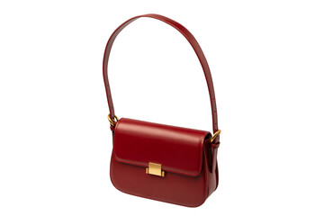 Burgundy shoulder leather bag isolated on white background.