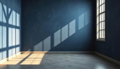 Obraz premium Simple Blue Wall with Sunlight Streaming Through the Window Wallpaper Background