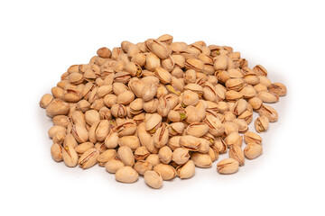 Tasty pistachios isolated on a white background.