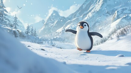 Penguin Waddling Through Snow