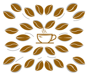 Wallpaper illustration design of coffee beans and coffee cup in the center