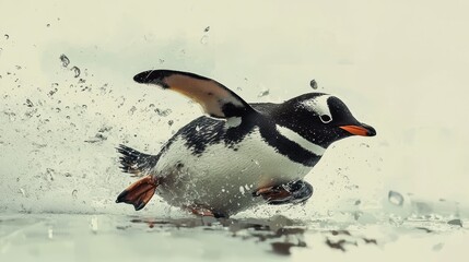 Fototapeta premium Penguin Sliding on Belly