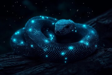 Obraz premium A snake whose scales are made of tiny, moving constellations