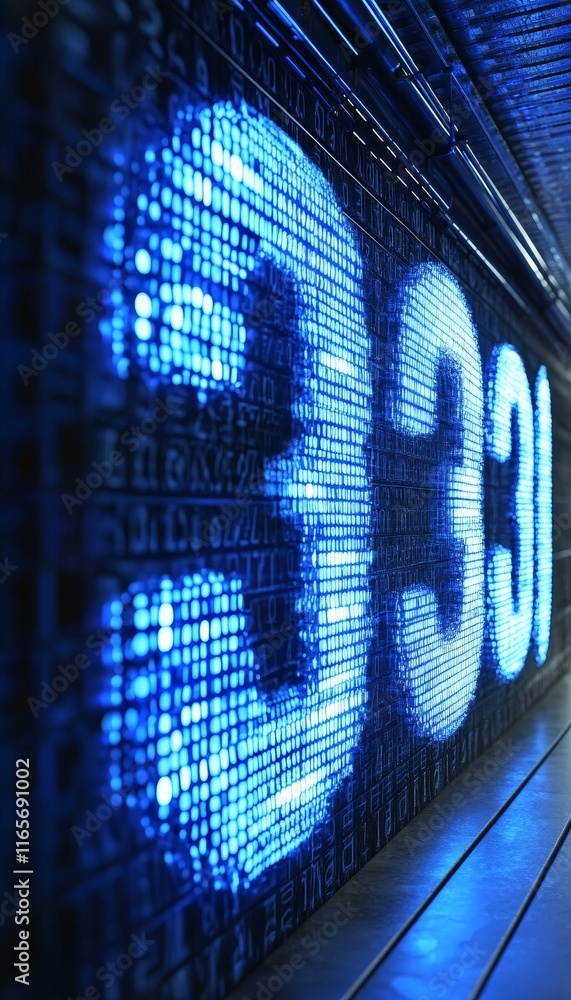 Poster digital data flow in motion, abstract blue data tunnel speed and technology illustration