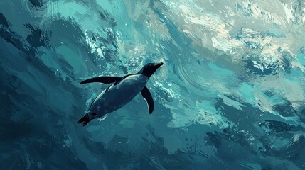 Obraz premium Penguin Swimming in Icy Waters