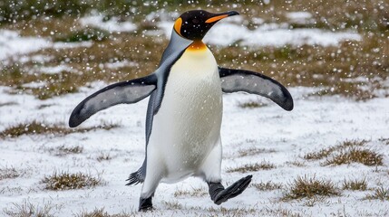 Obraz premium Penguin Walking with Flippers Raised