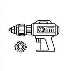 Fototapeta premium Line Drawing Of A Cordless Drill And Gear