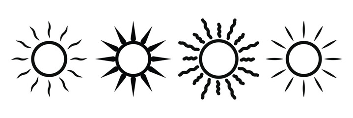 Sun icon set. Vector flat design. Collection of sun stars for use in as logo or weather icon. Sun vector.