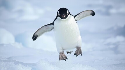Obraz premium Penguin Jumping Off Ice Shelf