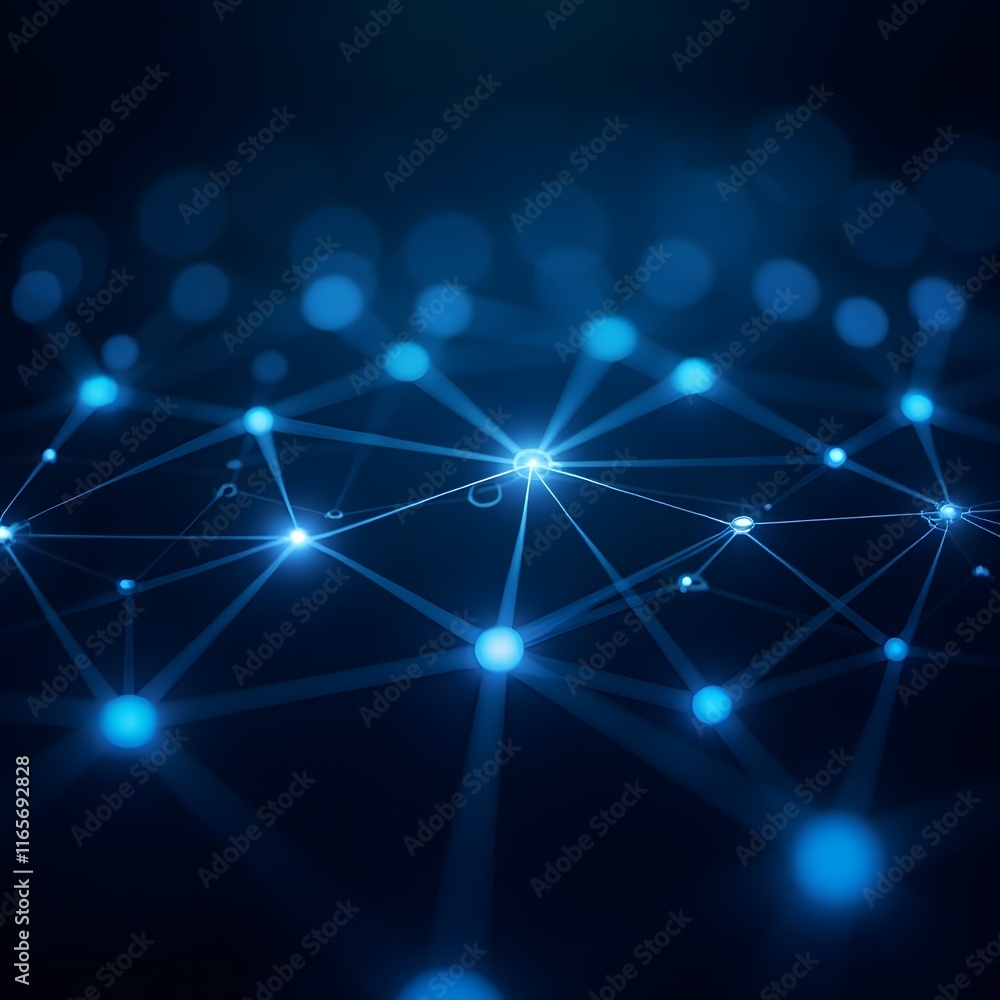 Poster digital network, communication and technology background with moving lines and dots.