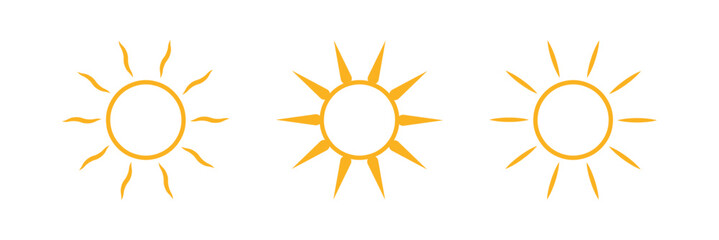 Sun icon set. Vector flat design. Collection of sun stars for use in as logo or weather icon. Sun vector.