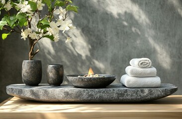 Beautiful spa composition on table in wellness center
