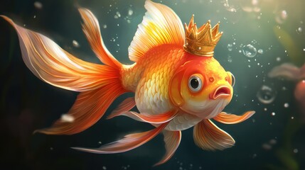 "Regal Serenity: The Golden Crowned Goldfish"