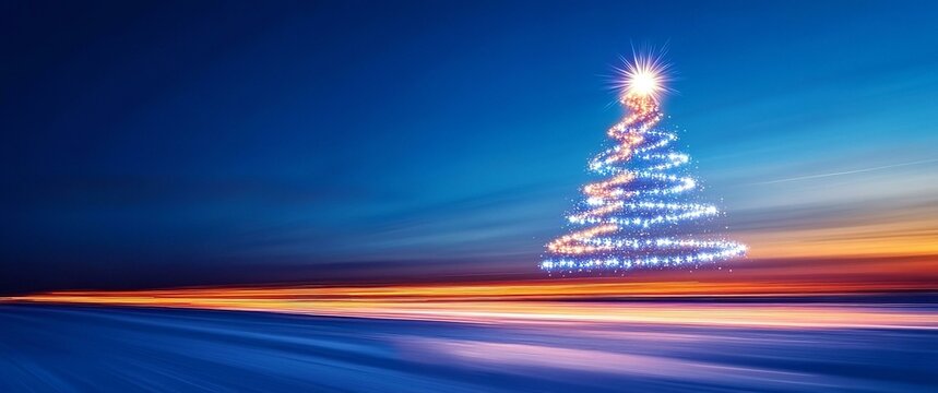 Magic Christmas Star In Shiny Night - Defocus Star-trail