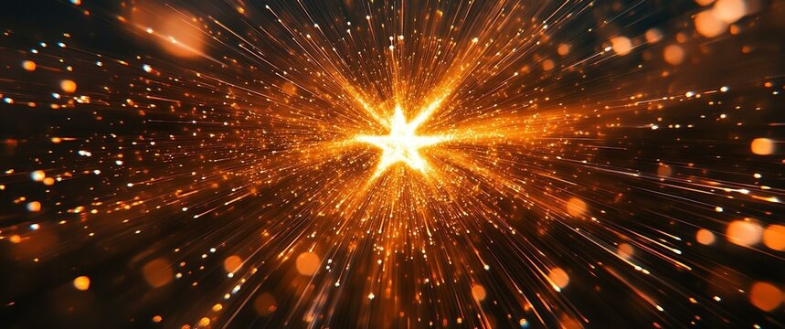 Magic Christmas Star In Shiny Night - Defocus Star-trail