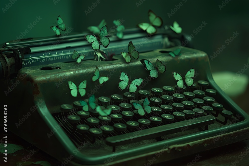 Aufkleber A typewriter that creates butterflies instead of words with every key press.