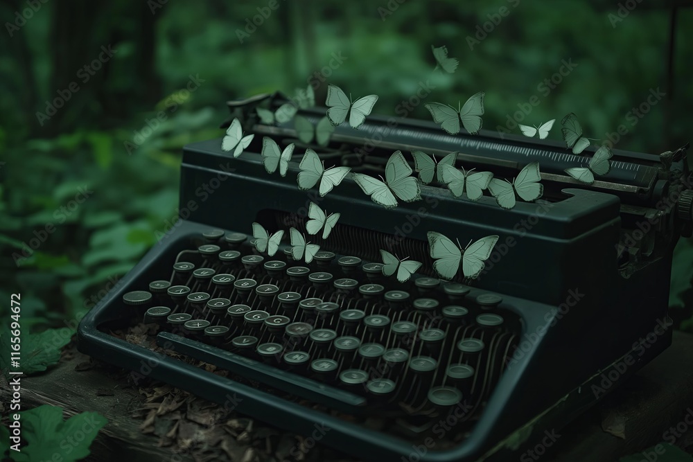 Poster A typewriter that creates butterflies instead of words with every key press.