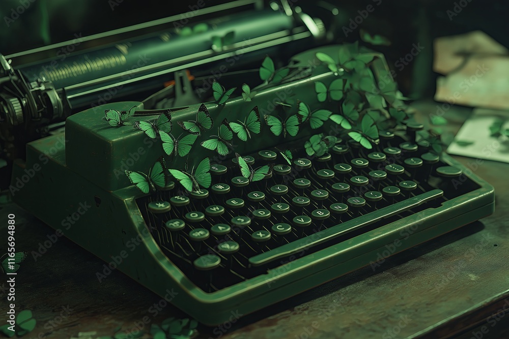 Poster A typewriter that creates butterflies instead of words with every key press.