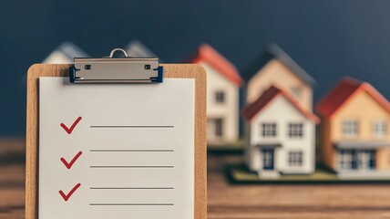 Home inspection checklist with checkmarks real estate office document indoor closeup view property management