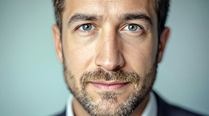 Obraz premium Close up portrait of man with blue eyes and beard wearing suit confident and professional