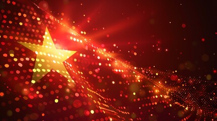 Backdrop evoking Vietnam flag with red hues yellow star patterns light effects