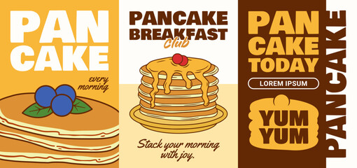 Classic pancake posters with captivating colors, celebrating the delicious charm of retro breakfast culture.