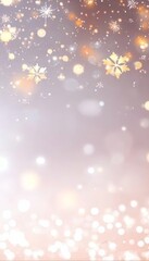 Rose Gold Festive Holiday Background With Soft Focus, Glittering Stars, Snowflakes, And Bokeh