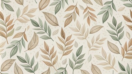 Elegant Botanical Seamless Pattern with Delicate Leaves and Branches in Muted Tones