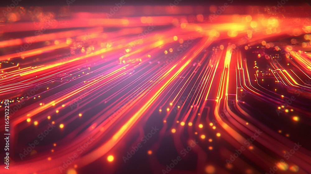 Canvas Prints abstract glowing red and orange lines converging.