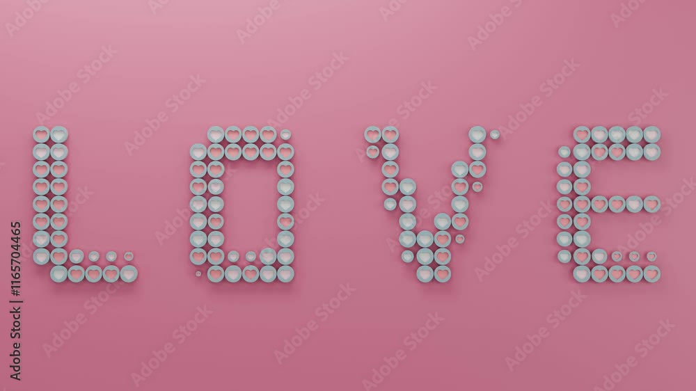 Poster 3d loop animation for valentine's day. multiple discs with hearts on a pink background change size a