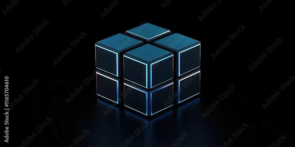Poster cube with a blue color and a black background