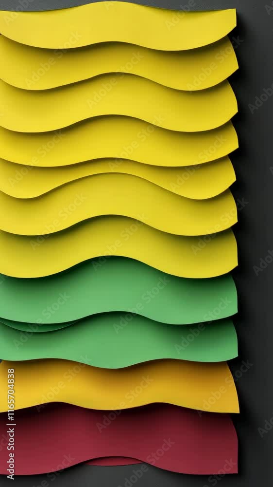 Poster colorful layered paper display with waves and dynamic shapes in a contemporary setting
