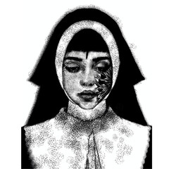 Artistic Black and White Illustration off nun with Abstract Design