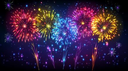 Vibrant fireworks display illuminates the night sky with dazzling colors and sparkles, capturing the essence of celebration and festivity.