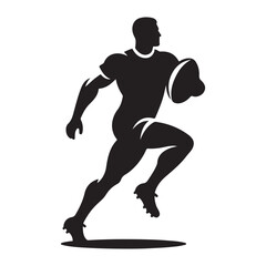 Rugby Silhouette Vector Illustration, Solid White Background.