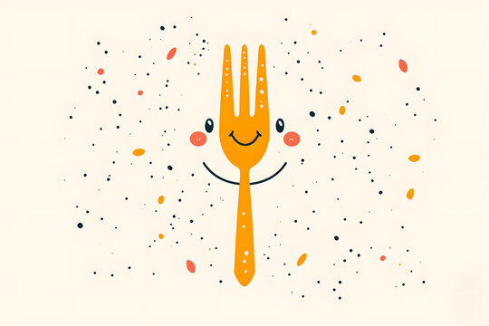Cute Smiling Fork With Colorful Confetti Background