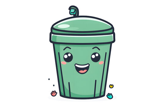 Happy Green Trash Can Character Bringing Joy to Waste Disposal