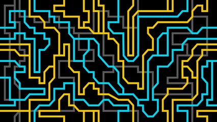 Looping Seamless Circuit Maze, lines, neon, tech board, cable, puzzle, board Background.