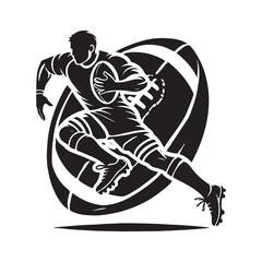 Obraz premium Rugby Silhouette Vector Illustration, Solid White Background.