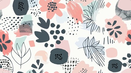 Whimsical Hand Drawn Various Shapes Flowers Leaves Spots Dots Illustration