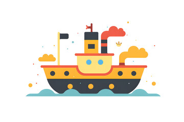 Colorful Tugboat Navigating Calm Waters in a Playful Design