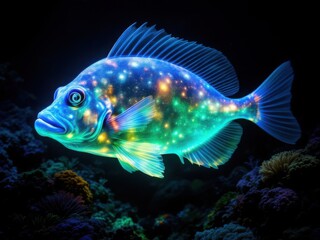 Fototapeta premium Luminous Neon Fish Swimming in Coral Reef